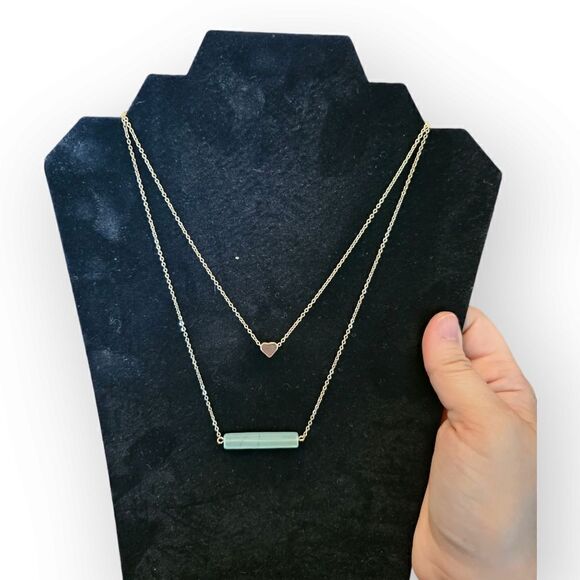 Aqua Blue Stone Bar Necklace and Floating Heart Necklace - Picture 5 of 8